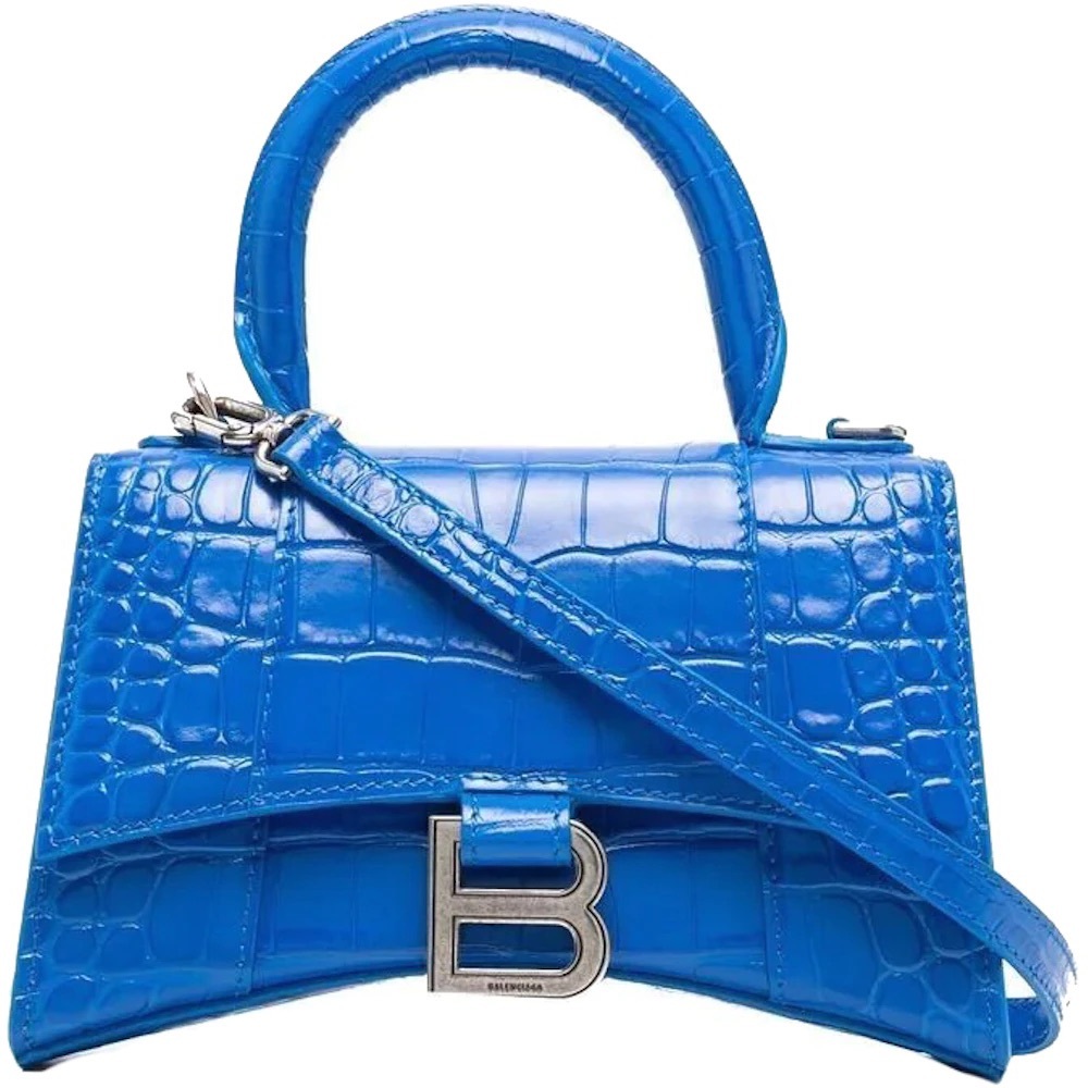 balenciaga blue crocodile embossed hourglass bag xs